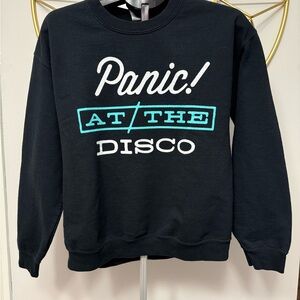 Gildan Black Crewneck Sweater with Teal and White Print